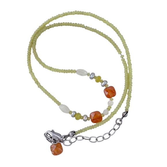 Estate Sterling Silver 925 UV Glass & Gemstone Necklace 15.5–17.5” - Picture 5 of 7